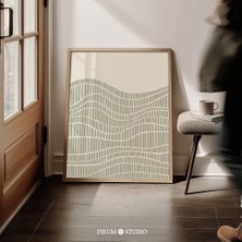 Soyut Adaçayı Yeşili Duvar Dekoru, Adaçayı Yeşili Estetik, Ince Çizgili Sanat Eseri