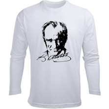 Uzun Kollu Atatürk Silüet ve Imza Baskılı Pamuklu Çocuk Tişört