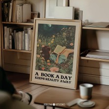 Günde Bir Kitap Gerçekliği Uzak Tutar Sanatı, Retro Bohem Kitap Sever Duvar Sanatı