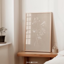 Nötr Kır Çiçekleri Duvar Sanatı, Bohem Çiçekleri Minimalist Sanat