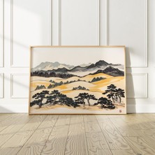 Japon Sarı Tarlaları Japandi Sanatı, Japon Duvar Sanatı, Wabi Sabi Duvar Sanatı, Kral Yatak Üstü Sanatı