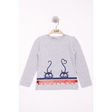 Toontoy Kız Çocuk Kedi Baskılı T-Shirt