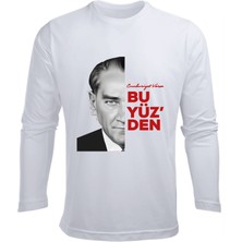 Uzun Kollu Cumhuriyet Varsa Bu Yüz'den Atatürk ve 29 Ekim Baskılı Çocuk T-Shirt