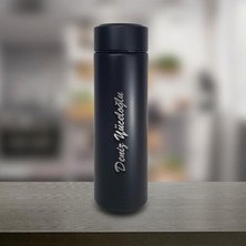 Kişiye Özel Dijital Sıcaklık Göstergeli Süzgeçli Siyah Termos 450 ml HK2119