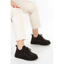Kadın Siyah Işıltı Taşlı Yüksek Platform Tabanlı Sneaker