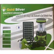 Goldsılver GS-906 Güneş Panelli Usb-Bt-Radyo-3 Adet LED Ampullu Şarjlı Kamp Fener Seti