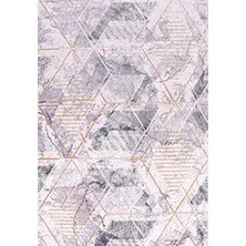 Aren Halı Miano Geometrik Gri Viskon ve Akrilik Kaydırmaz Tabanlı Makine Halısı