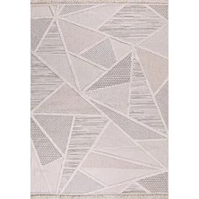 Aren Halı Borbona Geometrik Krem Polyester Kaydırmaz Taban Makine Halısı