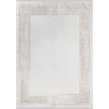 Aren Halı Leval Çerçeveli Krem Bej Çizgili Polyester Makine Halısı