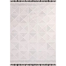 Aren Halı Carife Geomtrik Krem Polyester Loop ve Sisal Iplikli Makine Halısı