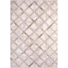 Aren Halı Nulvi Geometrik Krem Polyester Kaydırmaz Taban Makine Halısı