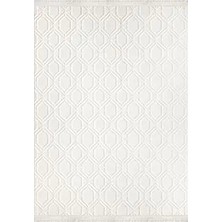Aren Halı Parco Geometrik Beyaz Loop ve Polyester Kaydırmaz Taban Makine Halısı