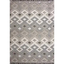 Aren Halı Blecher Geometrik Bej Polyester Kaydırmaz Tabanlı Makine Halısı
