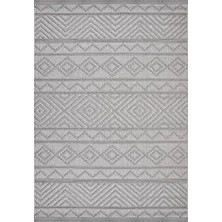 Aren Halı Halle Geometrik Gri Polyester Kaydırmaz Tabanlı Makine Halısı