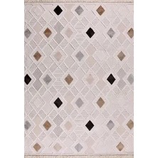 Aren Halı Norcia Geometrik Bej Polyester Kaydırmaz Taban Makine Halısı