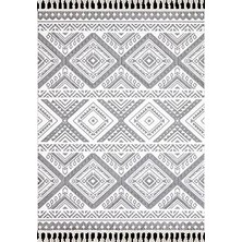 Aren Halı Cozze Geometrik Gri Loop ve Polyester Kaydırmaz Taban Makine Halısı