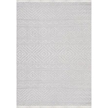 Aren Halı Grimma Geometrik Beyaz Polyester Kaydırmaz Tabanlı Makine Halısı