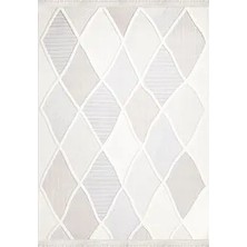 Bitritto Geometrik Krem Loop ve Polyester Kaydırmaz Taban Makine Halısı