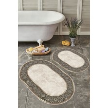 Kaymaz Tabanlı Yıkılabilir Toz ve Leke Tutmaz Oval Banyo Paspas Seti (2'li)