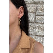 Ikili Dalga Model Büyük Çelik Gold Halka Küpe