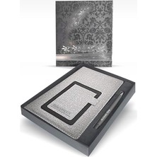 Promosyon Denizi Kişiye Özel Kutulu 17 x 24CM  2027 Günlük Ajanda Cep Telefon Bölmeli  Gri Ajanda ve Kalem Seti