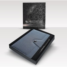 Kişiye Özel Kutulu 2026 Tarihli Çıt Çıt Mıknatıs Kilitli Gri Ajanda ve Kalem Seti