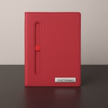 Isme Özel Önden Kalemlikli  2026 Tarihli Kırmızı Günlük Ajanda - Isme Özel Kalem Hediyeli