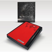 Kişiye Özel Kutulu 17X 24 cm 2026 Tarihli Dünya Baskılı Kırmızı  Ajanda ve Kalem Seti