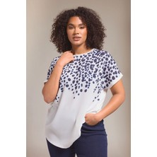 Büyük Beden Bisiklet Yaka Kısa Kollu Çiçek Desenli Bluz 615860