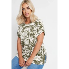 Büyük Beden Bisiklet Yaka Kısa Kollu Desenli Bluz 321994