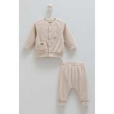 Star Poınt Ön Çıtçıtlı Kadife Alt Üst Takım - Caramell  - TKE2158 - Bej - 3 - 6 Ay - TKE2158-BEJ-3 - 6 Ay Bej