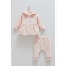 Love Hugs Yaka Nakışlı Kapüşonlu Üçlü Alt Üst Takım - Caramell  - TKK2032 - Pembe - 3 - 6 Ay - TKK2032-PEMBE-3 - 6 Ay Pembe