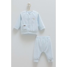 Star Poınt Ön Çıtçıtlı Kadife Alt Üst Takım - Caramell  - TKE2158 - Mavi - 6 - 9 Ay - TKE2158-MAVI-6 - 9 Ay Mavi