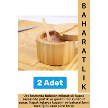 Dayanıklı Mutfak Mıknatıslı Kapak Hijyenik Çok Şık Doğal Ahşap Kaşıklı Baharatlık Kaşık Seti 2 Adet