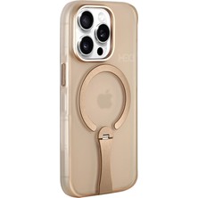 Fuchsia iPhone 15 Pro Max ile Uyumlu HBC-354 Kunlun Standlı Kablosuz Şarj Özellikli Kapak - Çöl Titanyum