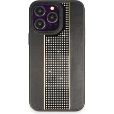 Fuchsia iPhone 15 Pro ile Uyumlu Kılıf HBC-160 Almera Taşlı Kapak - Siyah