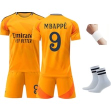 Mbappe 2025 Sezon Real Madri'd Turuncu Futbol Çocuk Forması 4'lü Set Çorap+Bileklik Hediyeli