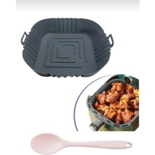 2li Set Airfrey Kare Pişirme Kabı Silikon Kaşık