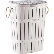 Kastamonu Plastik Bambu Halatlı Kirli Çamaşır Sepeti 65 L-Beyaz