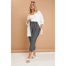 Büyük Beden Beli Lastikli Cepli Desenli Şalvar Pantolon 145265