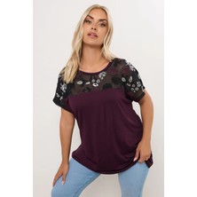 Büyük Beden Bisiklet Yaka Kısa Kollu Payet Detaylı Bluz 322209