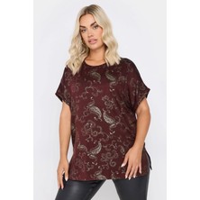 Büyük Beden Kısa Kollu Bisiklet Yaka Metalik Desenli Bluz 303666