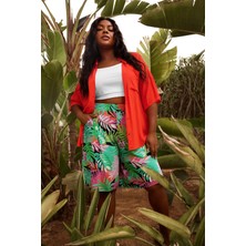 Büyük Beden Beli Lastikli Desenli Bol Kesim Likralı Şort 145100