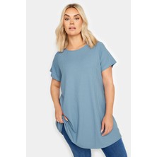 Büyük Beden Bisiklet Yaka Kısa Kollu Fitilli Bluz 303255