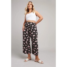 Büyük Beden Beli Lastikli Cepsiz Desenli Kapri Pantolon 145266