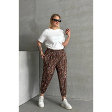 Büyük Beden Beli ve Paçası Lastikli Desenli Cepli Pantolon 74-77
