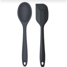 2'li Yanmaz Yapışmaz Silikon Kaşık ve Yassı Spatula Seti