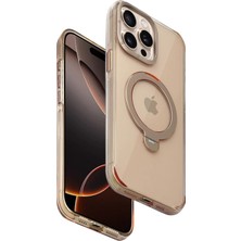 Fuchsia iPhone 15 Pro Max ile Uyumlu HBC-338 Andes Kablosuz Şarj Özellikli Standlı Kapak - Gold