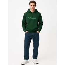 Kapüşonlu Sıgn Baskılı Uzun Kollu Yeşil Sweatshırt