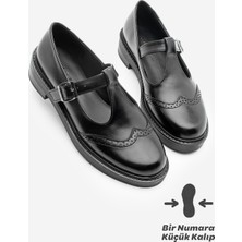 Marjin Kadın Loafer Çift Yüzlü Bantlı Günlük Ayakkabı Titra Siyah